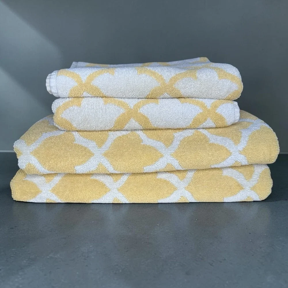 POTTERY BARN Set Of 4 Marlo Marigold Organic Cotton Turkish Towels 2 Bath 2 Hand